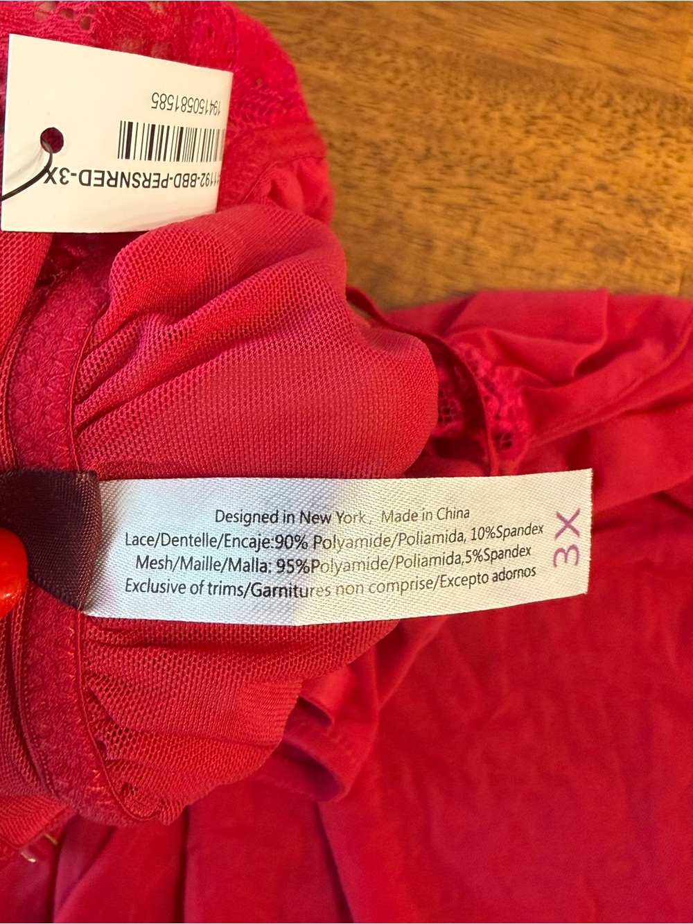 Adore Me Babydoll Lingerie Top Plus Size 3X Red Hot Pink Sheer Mesh Lace Cutout - Picture 8 of 12
